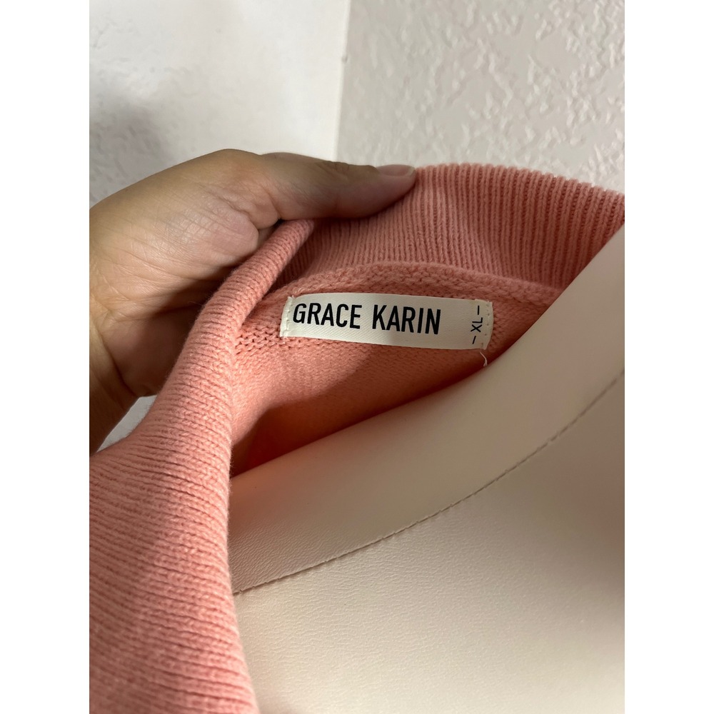 Grace Karin Collared Button Down Cardigan Knit Sweater Womens Size 1X Pink - Picture 2 of 2